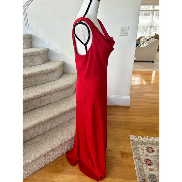 Alex Evenings Red Cowl Draped Open Back Bias Cut Gown - Picture 2 of 6
